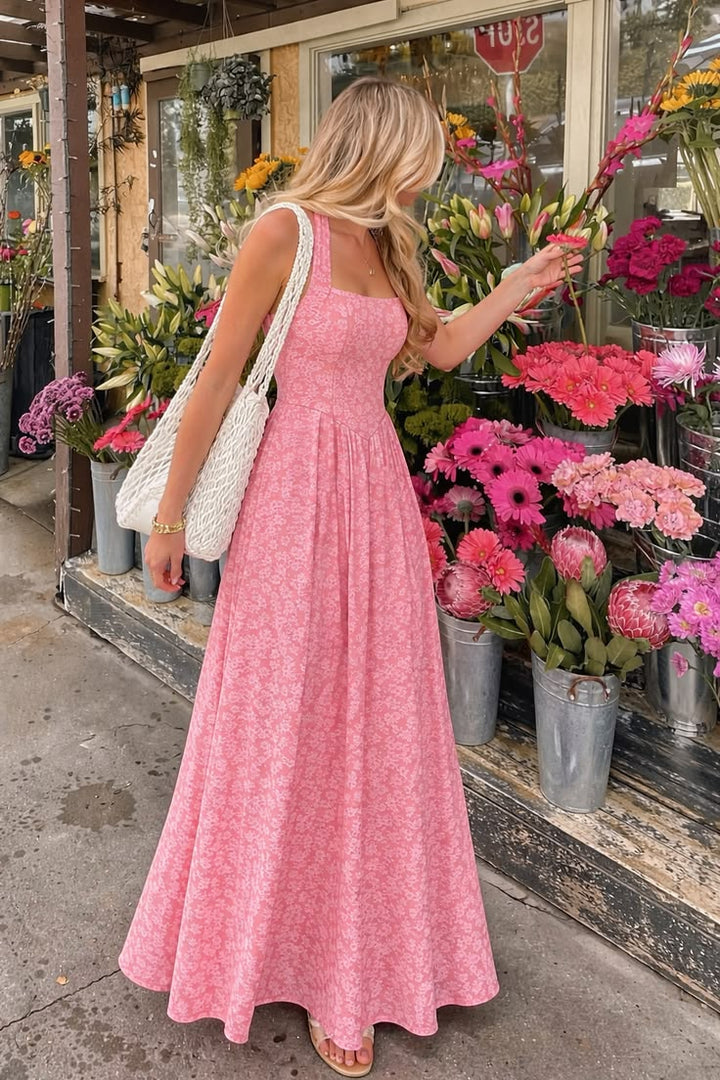 flower maxi dress uk Ebullient Red Flower Printed Maxi Dress for Vacation Dinners & Garden Parties